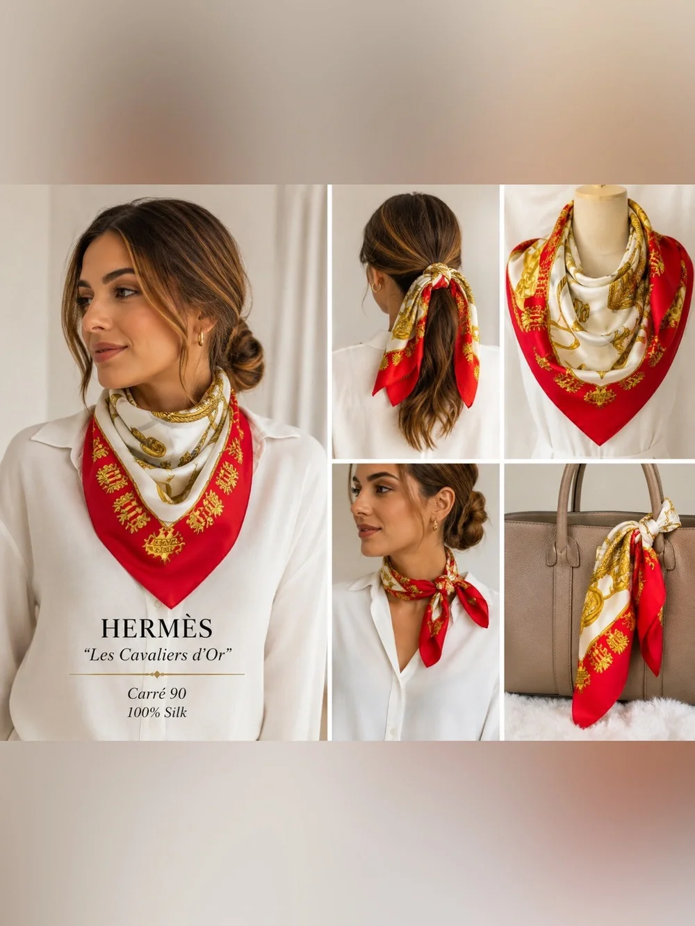 Hermès Les Cavaliers d’Or Carré 90 Silk Scarf Red Gold Vintage 35”